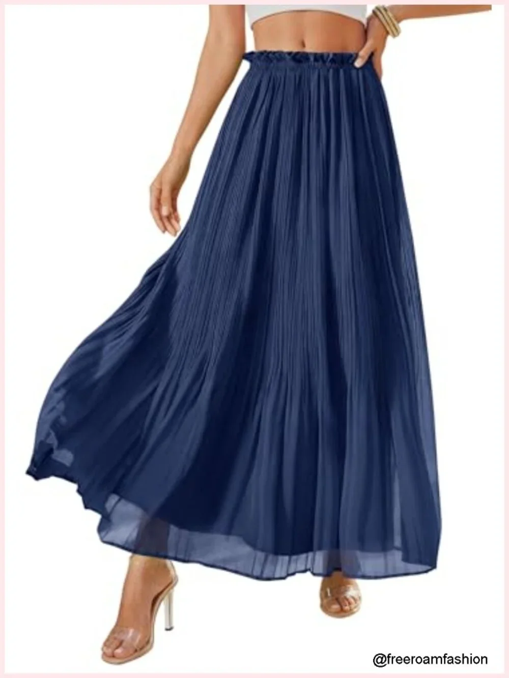 Pleated Midi Skirt Women Chiffon Elastic Waist Flowy A-Line Summer